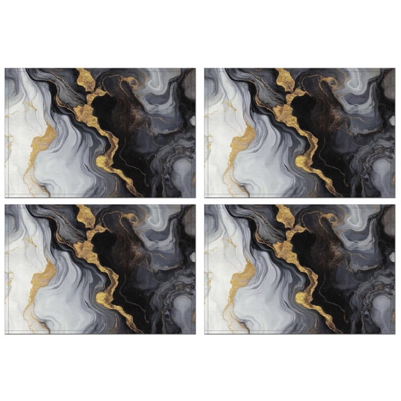 Black White Gold Marble Pattern Summer Placemats Table Placemats Set Of 4-Linen Kitchen Washable Placemats Table Mats 11.8"x17.7" Non-Slip Heat Resistant