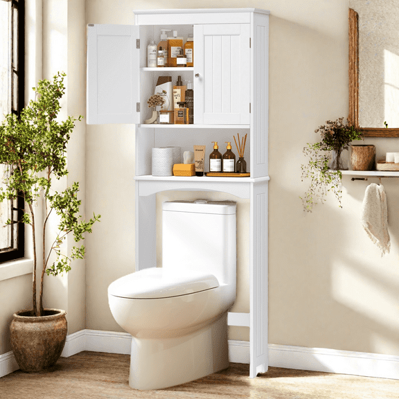 Over the Toilet Storage Cabinet,Lofka Space-Saving Toilet Organizer with Adjustable Shelves,Waterproof Design,White-Perfect for Small Space