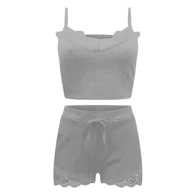Intimissimi Womens 100 % Cotton Grey Lace Pyjama Set Cami Shorts