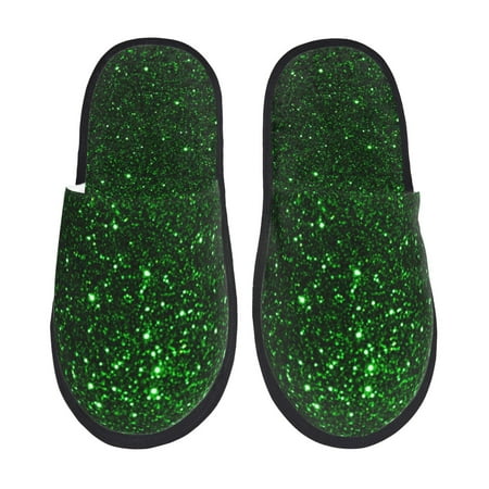 Balery Green Sparkling Slient Indoor Furry Fleece Comfort House Shoes Soft Non-Slip Home Shoes Cotton slippers House Slippers-- Large