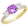 thumbnail image 2 of 1.97 ct Round Cut Natural Amethyst 3 Stone 18K Yellow Gold Womens Engagement Ring, 2 of 4
