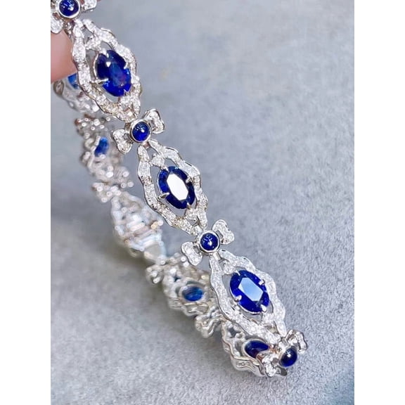 8Ct Oval Cut Lab-Created Sapphire Women's Tennis Bracelet 14K White Gold Plated
