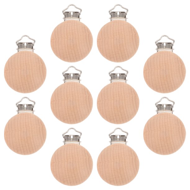 ColoMX 10 Uds. Clips de madera para chupete infantil, Clips para chupete para la dentición, Clips de forma redonda para bebé (35mm)