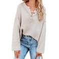 thumbnail image 4 of HSHDLDF Women's Oversized Sweaters Batwing Long Sleeve Loose V Neck Button Henley Tops Pullover Knit Jumper, 4 of 5