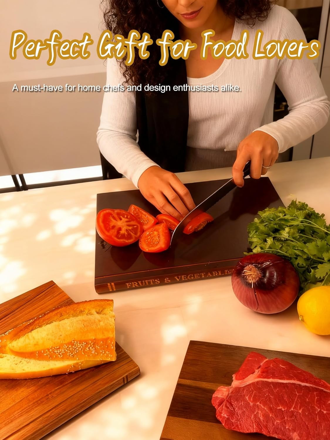 Book Cutting Board Set, Book Themed Cutting Board Set 100% Wood, Walnut Cutting Board Book Set with Stand For Kitchen, Cheese Bread Meat Vegetable Prep Serving Board