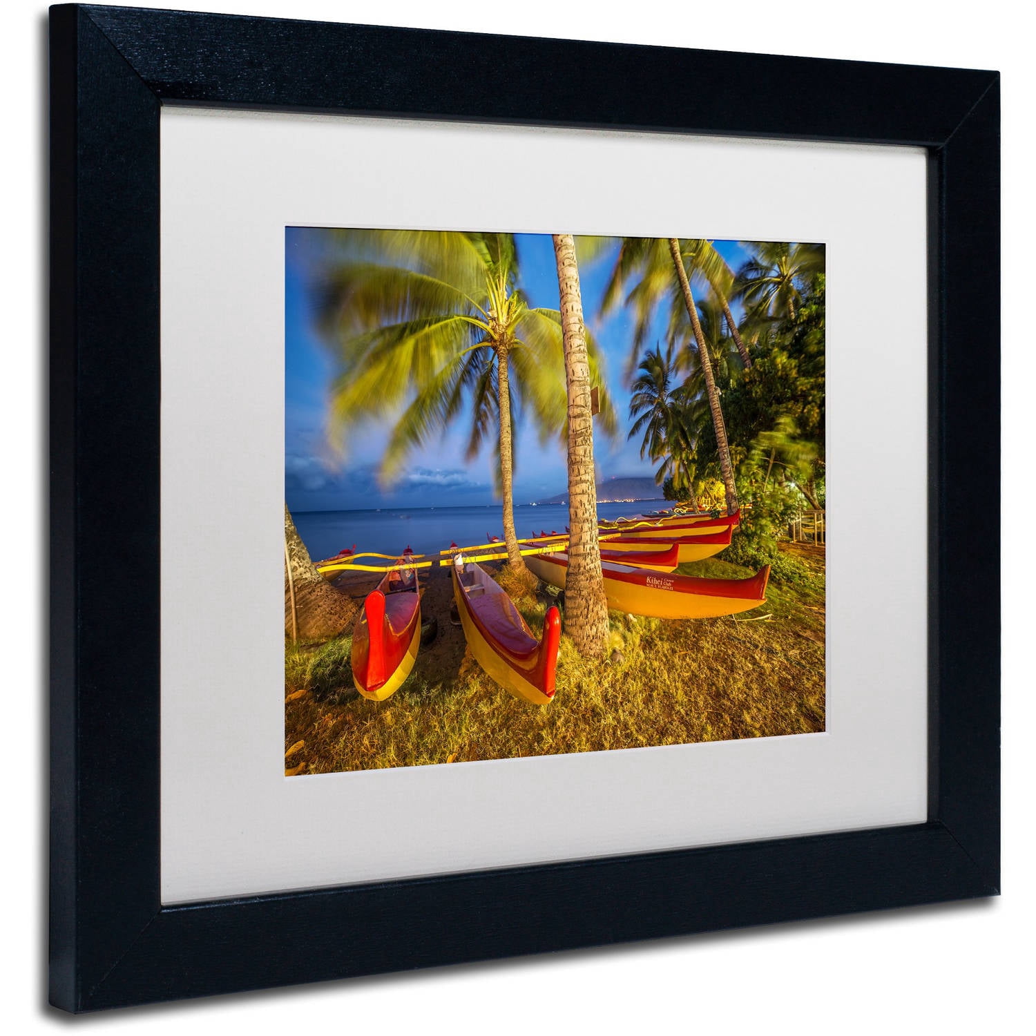 Trademark Fine Art 'Maui Outriggers' Canvas Art by Pierre Leclerc, White Matte, Black Frame