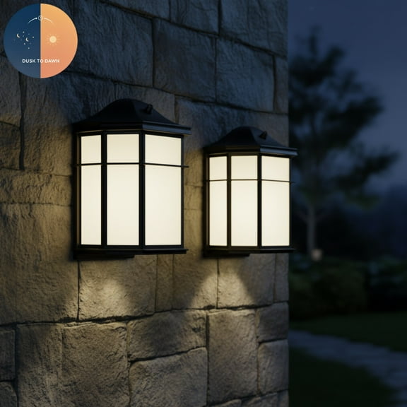 2 Pack 3CCT Dusk to Dawn Outdoor Wall Lights, Exterior Light Fixtures Wall Mount with Frosted Glass, Waterproof Black Porch Lights, Aluminum Anti-Rust Exterior Lighting, Easy Install