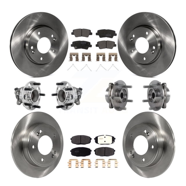 Transit Auto Front Rear Hub Bearings Assembly Disc Brake Rotors and Semi-Metallic Pads Kit (10Pc) for Car Kia Forte Hyundai Elantra GT - Left Right Side (Driver Passenger) KBB-131059