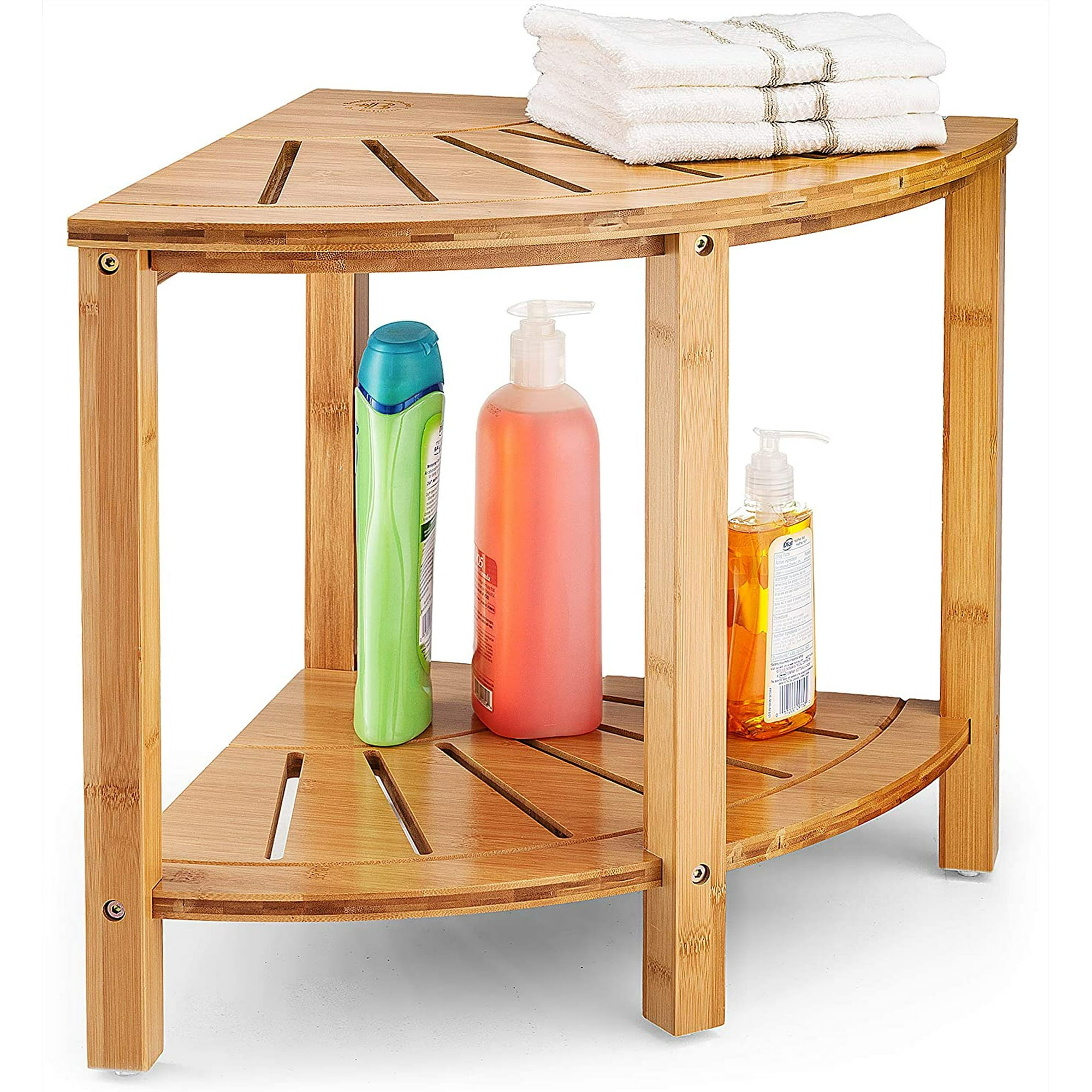 Bambusi bamboo shower seat bench with storage shelf hotsell