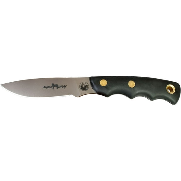 Knives of Alaska Alpha Wolf Fixed Blade Knife 3.75" Drop Point D2 Bead Blasted Blade Rubber Handle Black