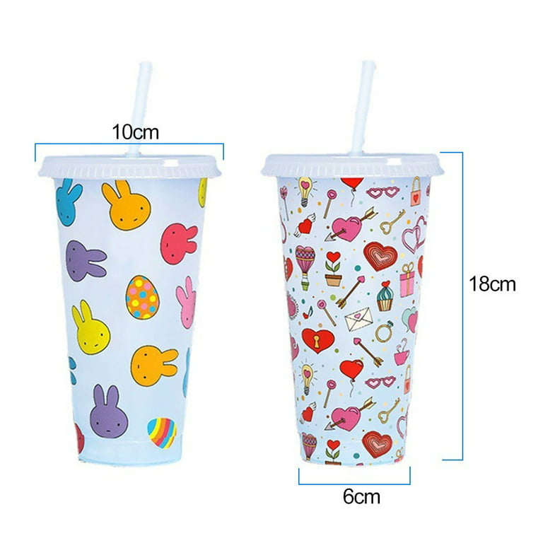 QIFEI Color Changing Cups with Straws & Lids: 710ml Kids Cold Water  Drinking Cups Easter Reusable Plastic Tumbler Random Color
