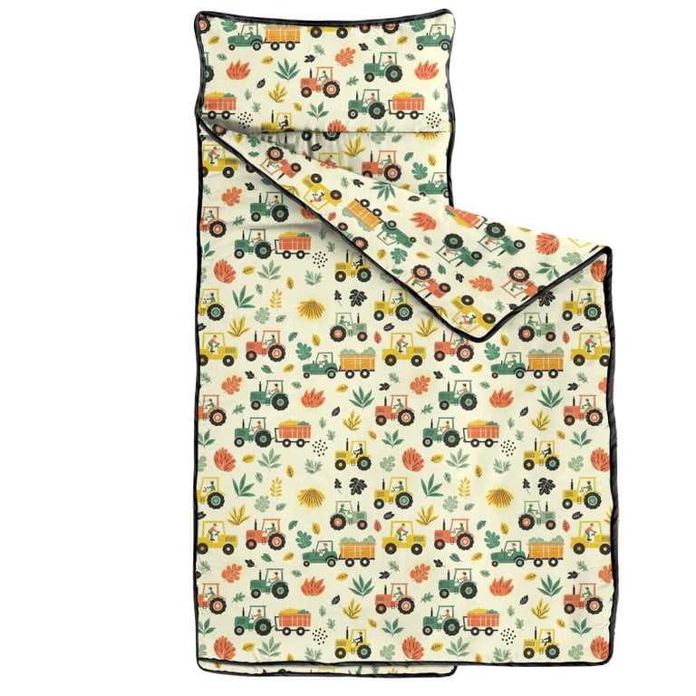 Tractor and Leaves Cream Pattern Kids Nap Mat, Daycare Sleep Mat with ...