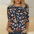 thumbnail image 2 of VBTAPA 3/4 Sleeve Tops for Women 2025 Dressy Casual Floral Print Tshirts Plus Size Crewneck Blouse Loose Fitted Tunic Tee on Sale Multicolor XL, 2 of 6
