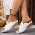 thumbnail image 4 of Dakaela Slip on Wedge Sandals for Women Leather Open Toe Platform Summer Beach Slides Espadrilles Comfortable Dressy Sandal Mules Size 6-10 White, 4 of 9