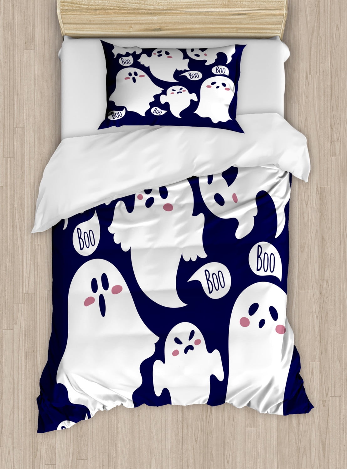 Ghost Duvet Cover Set Twin Size, Scary Ghost Characters Drawn in