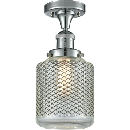 

Polished Chrome Tone Semi Flush 6 Wide Vintage Wire Mesh Glass Steel/Cast Brass/Glass Medium Base LED 1 Light Fixture