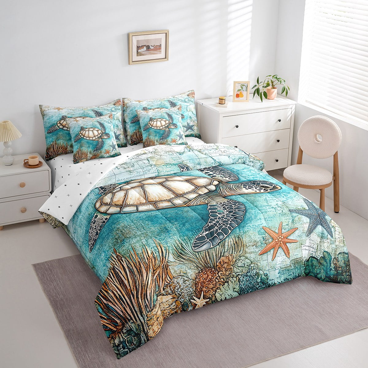 Sea Shell Comforters Ocean Theme Comforter Nautical Coastal King Size Bed In A Bag - 7 Piece ...