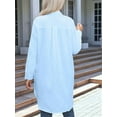 thumbnail image 5 of Women'S Casual Shirt Dress Collar V Neck Button Down Loose Long Sleeve Mini Dresses Blue L, 5 of 6