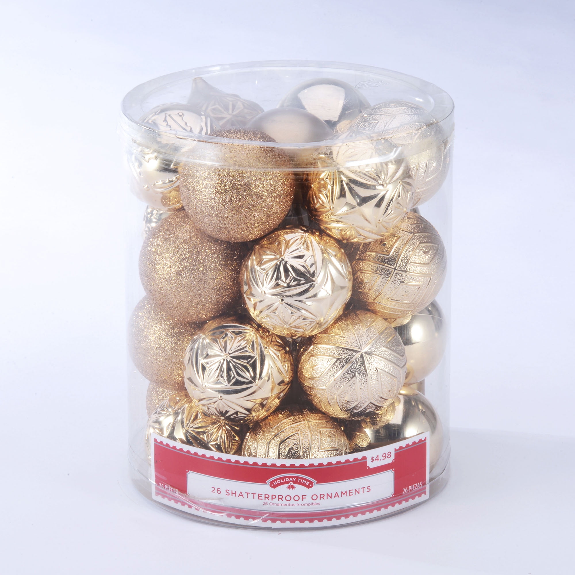 Details about / 26 ORNAMENTS Shatterproof HOLIDAY TIME Gold /& Silver