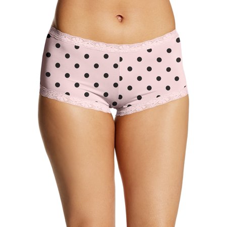 

Women s Maidenform 40760 Classics Microfiber and Lace Boyshort Panty (Modern Dot Sandshell 9)