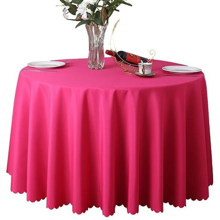 

2 Pack Round Tablecloth Solid Color Polyester Circle Table Protector Washable No Pilling Table Cover For Hotel Wedding Party Banquet Business-Rose Red-3.4m