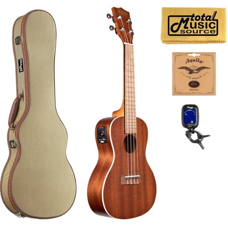 Kala KA-CE Satin Mahogany Concert A/E Ukulele, w/ Tweed Case Bundle