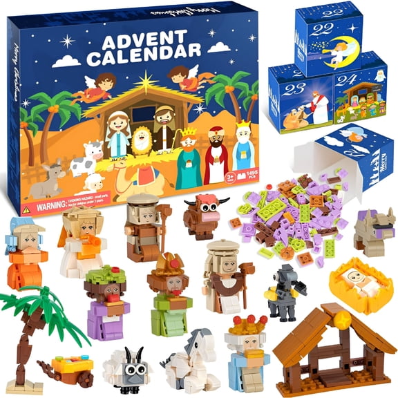 BESTSKY 2026 New Nativity Advent Calendar Building Blocks 24 Days of Nativity Scene Set Building Blocks Stocking Stuffers Gifts Christmas Countdown for Kids Teens Adults Fun Advent Calendar