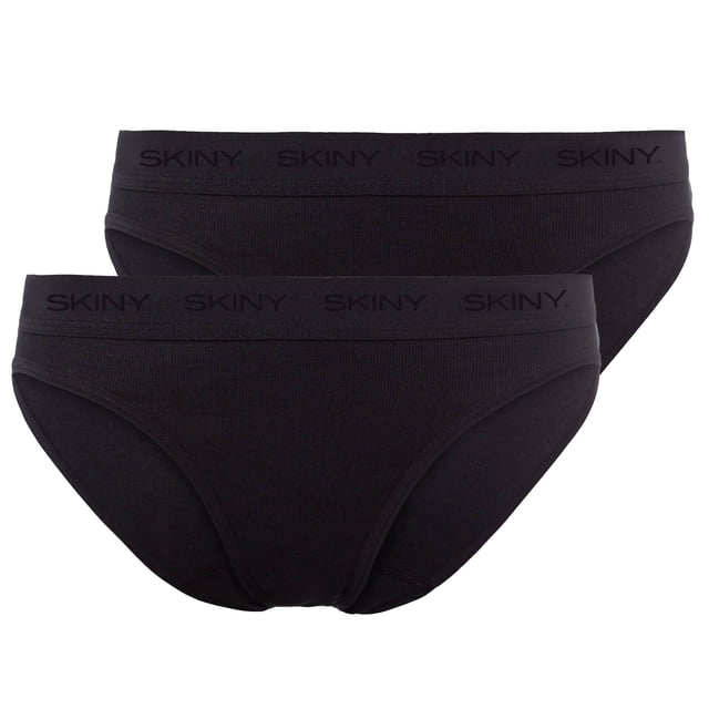 SKINY Ladies Rio Briefs, Paquete de 2 - Ropa Interior, Calzoncillos, Algodón, Cintura con Logotipo, Costilla fina, Unicolor Negro 46