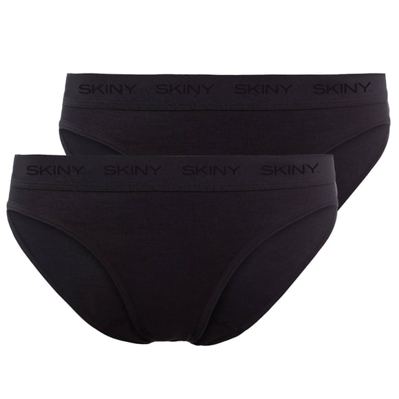 SKINY Ladies Rio Briefs, Paquete de 2 - Ropa Interior, Calzoncillos, Algodón, Cintura con Logotipo, Costilla fina, Unicolor Negro 38