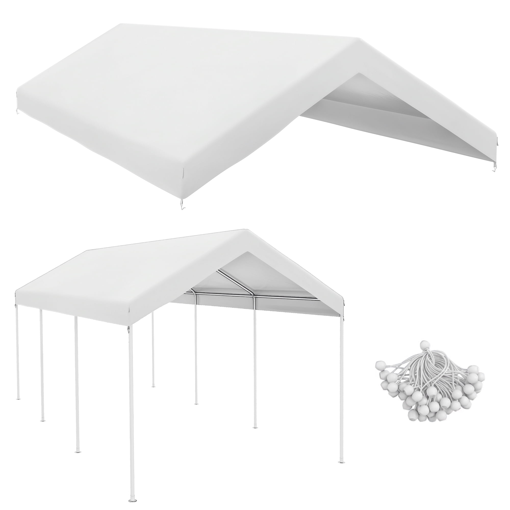 20' x 10' Carport Replacement Canopy for Model 84C-207WT or 84C-386V00WT with Ball Bungee Cords, White (Only Cover)