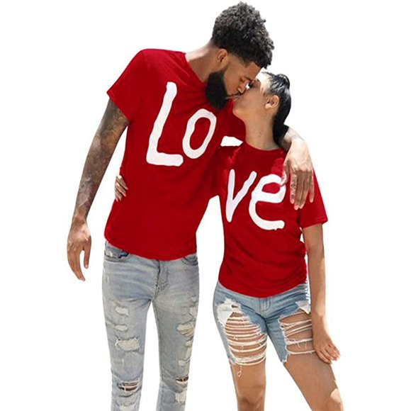 Couples Matching Shirts Set Matching Men Women Letter Print Love Couple T-Shirt Blouse Tops Clothes Valentine