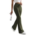thumbnail image 2 of CIENVNSTG Women's Wide Leg Pants Ribbed Casual Flare Leg Pants Elastic High Waist Slim Fit Home Bell Bottom Pants for Daily Wear Outings Green M, 2 of 7