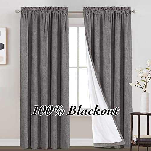 100 Blackout Curtains Primitive Linen Textured Curtain Drapes For Bedroom Full Light Blocking Window Curtains Draperies For Living Burlap Fabric Soft With White Liner 52 X 95 Inch Grey Walmart Com Walmart Com