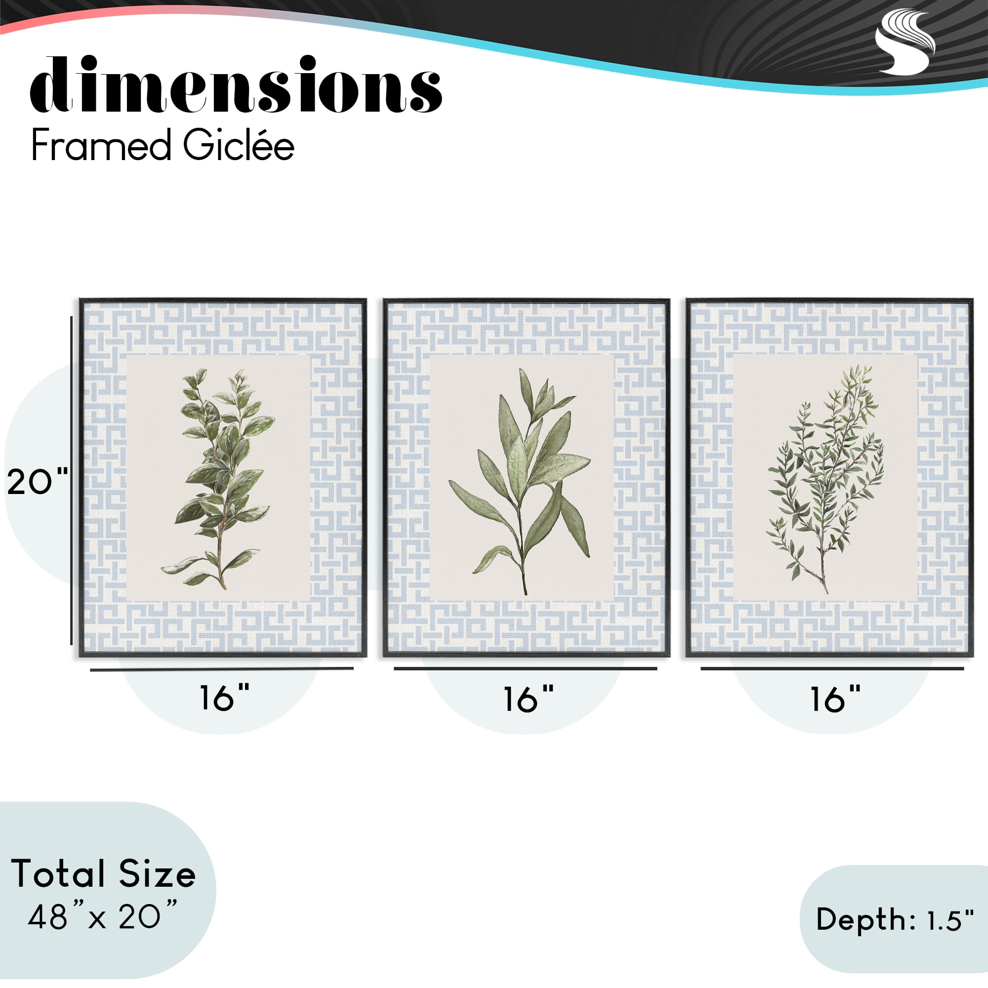 Stupell Industries Kitchen Herbs on Geometric 3 Piece Black Framed Giclee Art Set, design by Diannart