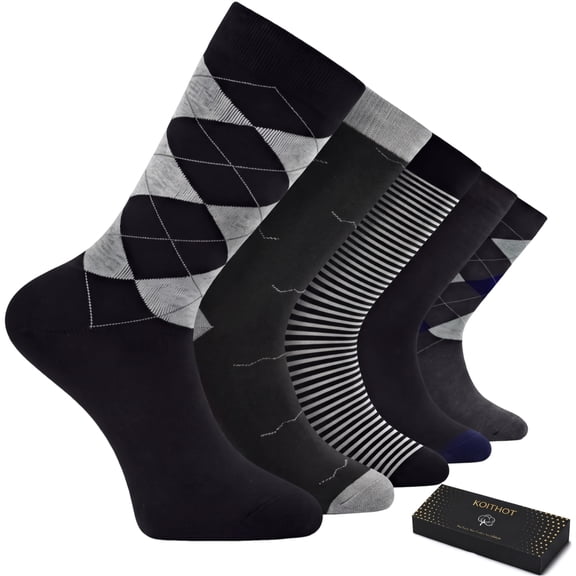 KOITHOT 5 Pack Men Dress Socks, Classic Business Crew Mens Socks Size 10 13 Gift Set