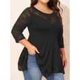 thumbnail image 4 of LapaPlus Women’s Plus Size Lace Tunic Top - 3/4 Sleeve Irregular Hem Blouse, Round Neck Gauze Casual Party T-Shirt, 4 of 6