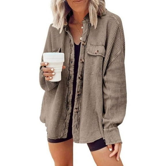 utcoco Women's Casual Knit Long Sleeve Button Down Top