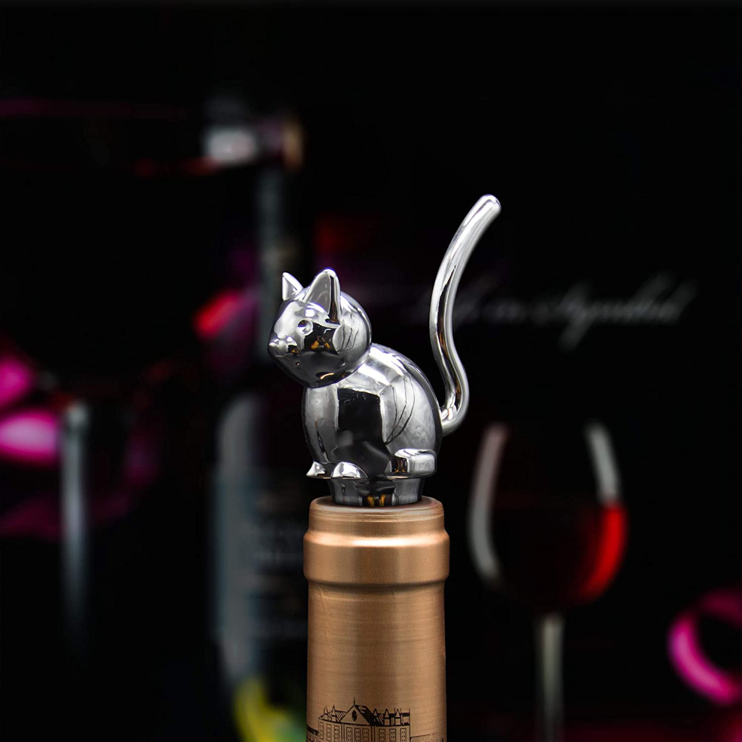 Black Clear Cat WINGOFFLY Super Cute Decorative Wine Champagne Beverage Bottle Stopper 