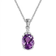 BEDAZZLED BIJOU Sterling Silver Semi-Precious Amethyst Diamond Accent Drop Pendant Necklace Jewelry