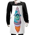 thumbnail image 1 of Alien Kids Apron, Upset Little Cartoon Character Sitting Inside a Space Vehicle Cosmic Funny Doodle, Boys Girls Apron Bib with Adjustable Ties for Cooking Baking Painting, Multicolor, by Ambesonne, 1 of 2