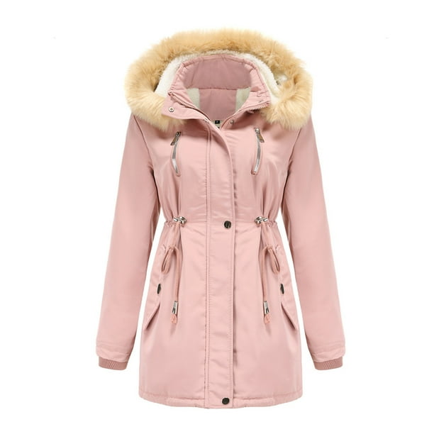 Womens Coats And Jackets Clearance Womens Warm Long Coat Hoodies Collar  Jacket Slim Winter Parkas Outwear Coats Pink XXXXL JCO 