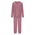 thumbnail image 5 of Womens Knit Pajamas Sets Two Piece Outfits Sets Sleepwear Loungewear Pjs Long Sleeve Tops And Pants, 5 of 8