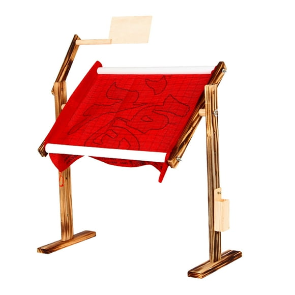 Mesa de trabajo de costura de madera maciza de estilo retro con soporte y marco giratorio para bordado marrón