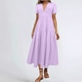 thumbnail image 2 of Lmnyox Summer Midi Dress for Women Puff Short Sleeve V Neck Dress Flowy Elastic Waist Dress, 2 of 4