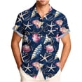 thumbnail image 3 of Xcmzpl Men's Hawaiian Print Button Down Shirt Rolled up Short Sleeve Casual Summer Top Camp Collar Loose Fit Tshirts Dark Blue XL, 3 of 7