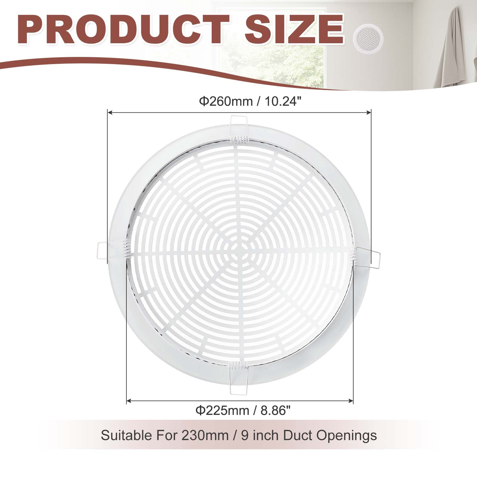 Uxcell Round Ceiling Vent Cover (230mm / 9" Duct Opening Size) - Aluminum Alloy Ceiling Air Grille Soffit Exhaust Vent Grille Cover for Bathroom Home Kitchen, White