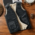thumbnail image 7 of Lohuatrd Men Autumn Winter Vest Sleeveless Thick Plush Lining Solid Color V Neck Pockets Zipper Closure Cardigan Casual Mid-aged Father Jacket Waistcoat, 7 of 7