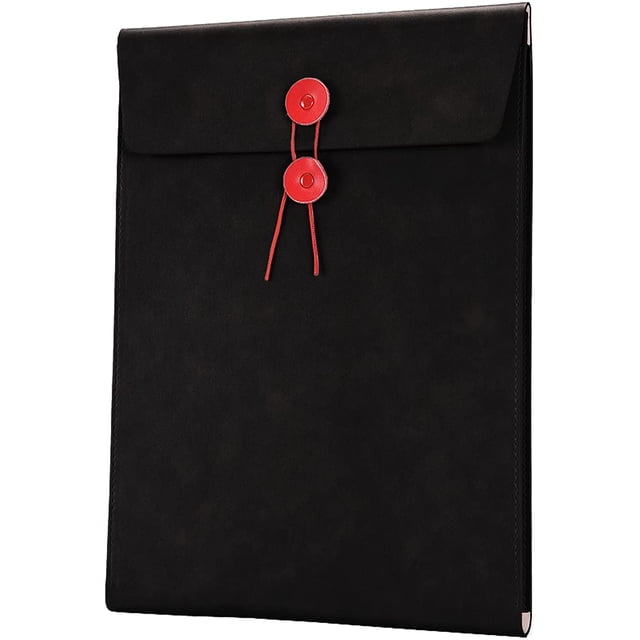 PU Leather A4 File Folder Document Holder Filing Envelope Project File Portfolio with String Tie Closure 3/4 Inch Expansion Brown File Folder