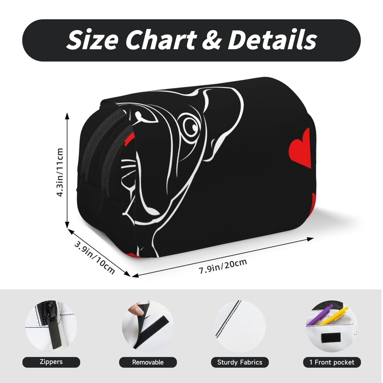 Rateoe French Bulldog Pattern Double Clamshell Pen Case, Storage Organizer with Two Zipper Compartments– Holds Up to 50 Pencils & Pens