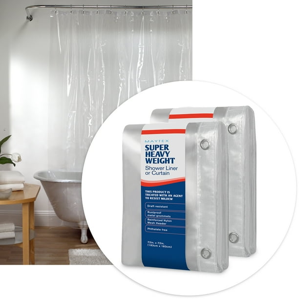 2 Pack Maytex Super Heavyweight Premium 10 Gauge Shower Curtain Or Liner 72 X 72 Clear 2820